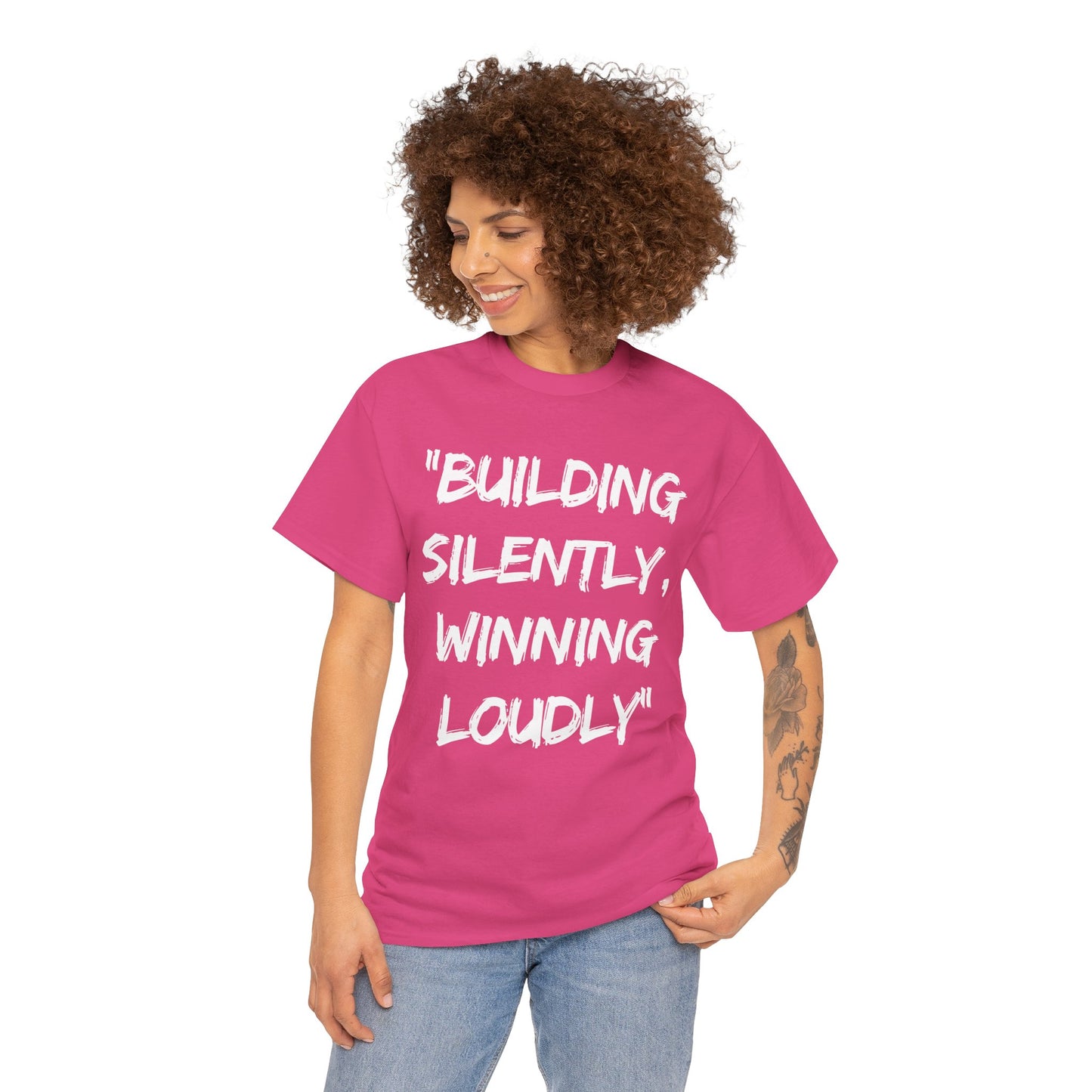 Motivational Quote Unisex Heavy Cotton Tee - 'Building Silently, Winning Loudly'