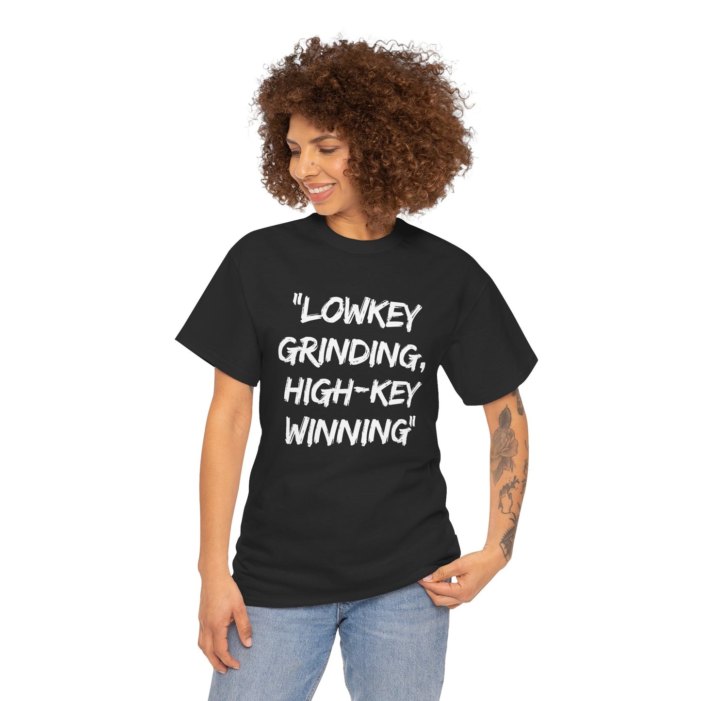 Motivational Unisex Heavy Cotton Tee - 'Lowkey Grinding, High-Key Winning'