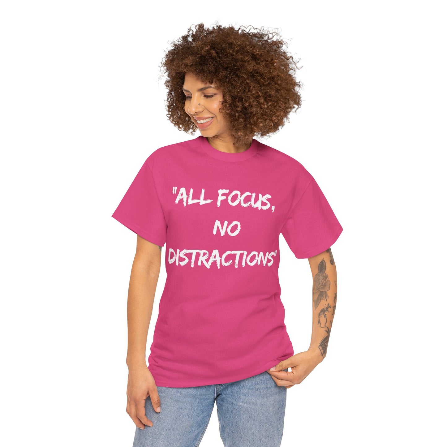 Motivational Unisex Heavy Cotton Tee - "All Focus, No Distractions"