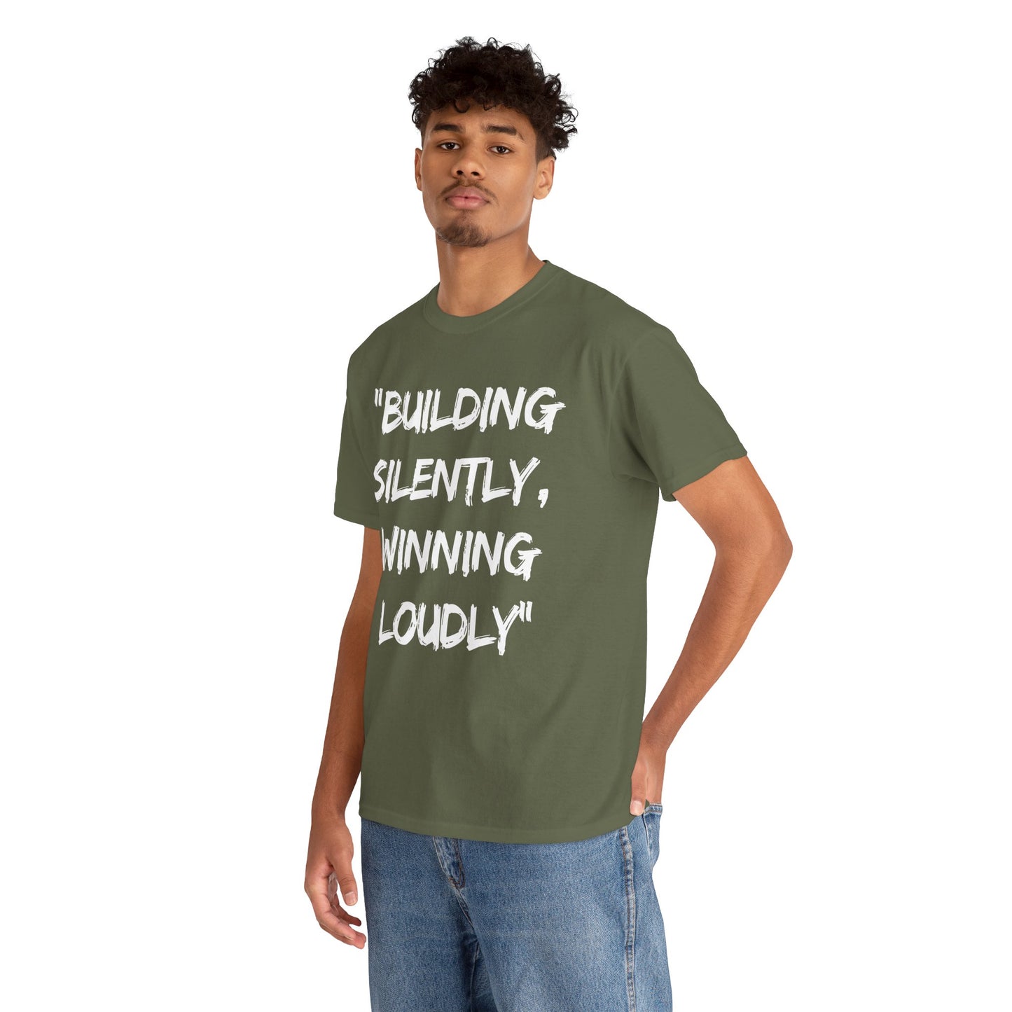 Motivational Quote Unisex Heavy Cotton Tee - 'Building Silently, Winning Loudly'