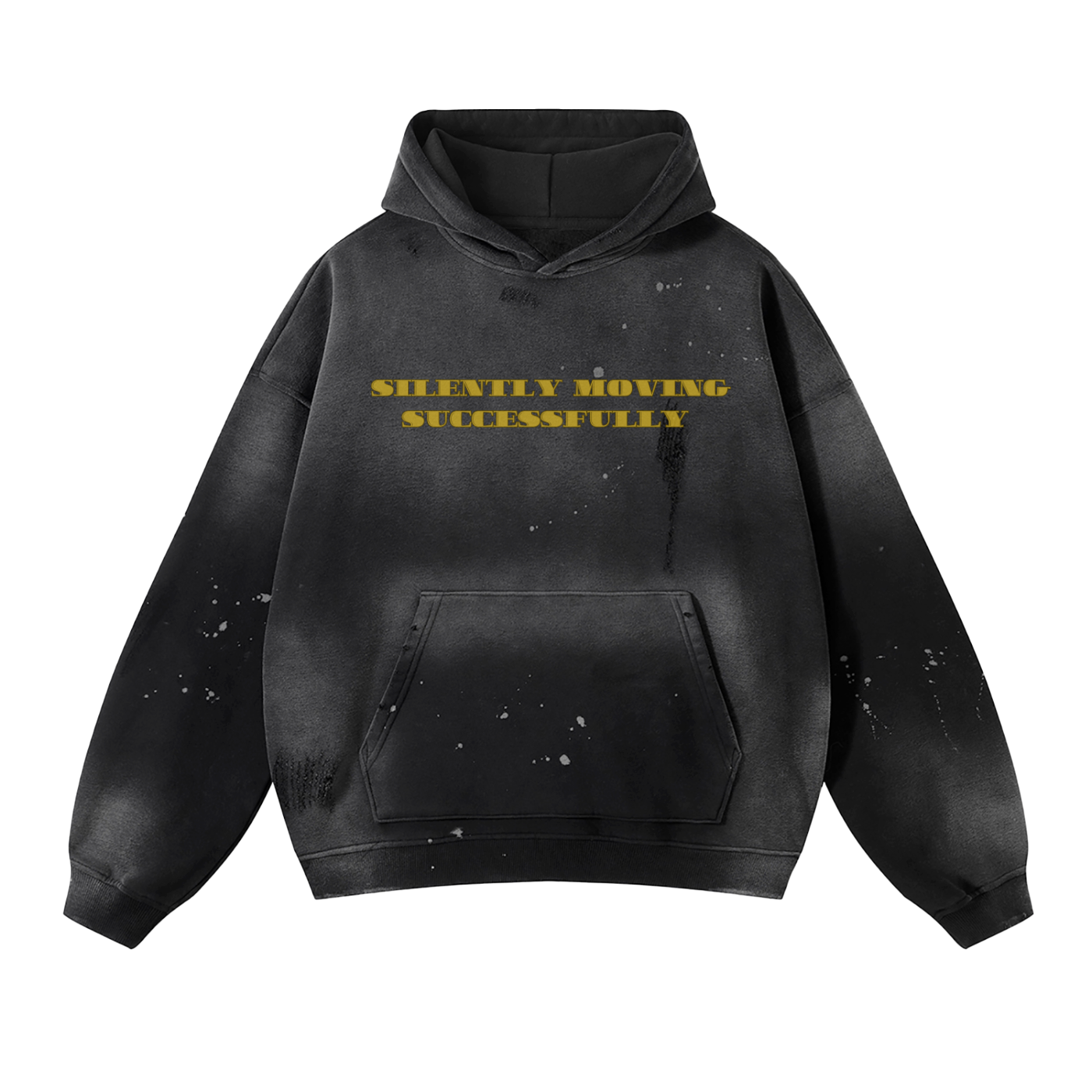 Silently Moving Successfully Vintage Wash Frayed Fleece Hoodie - 360 GSM