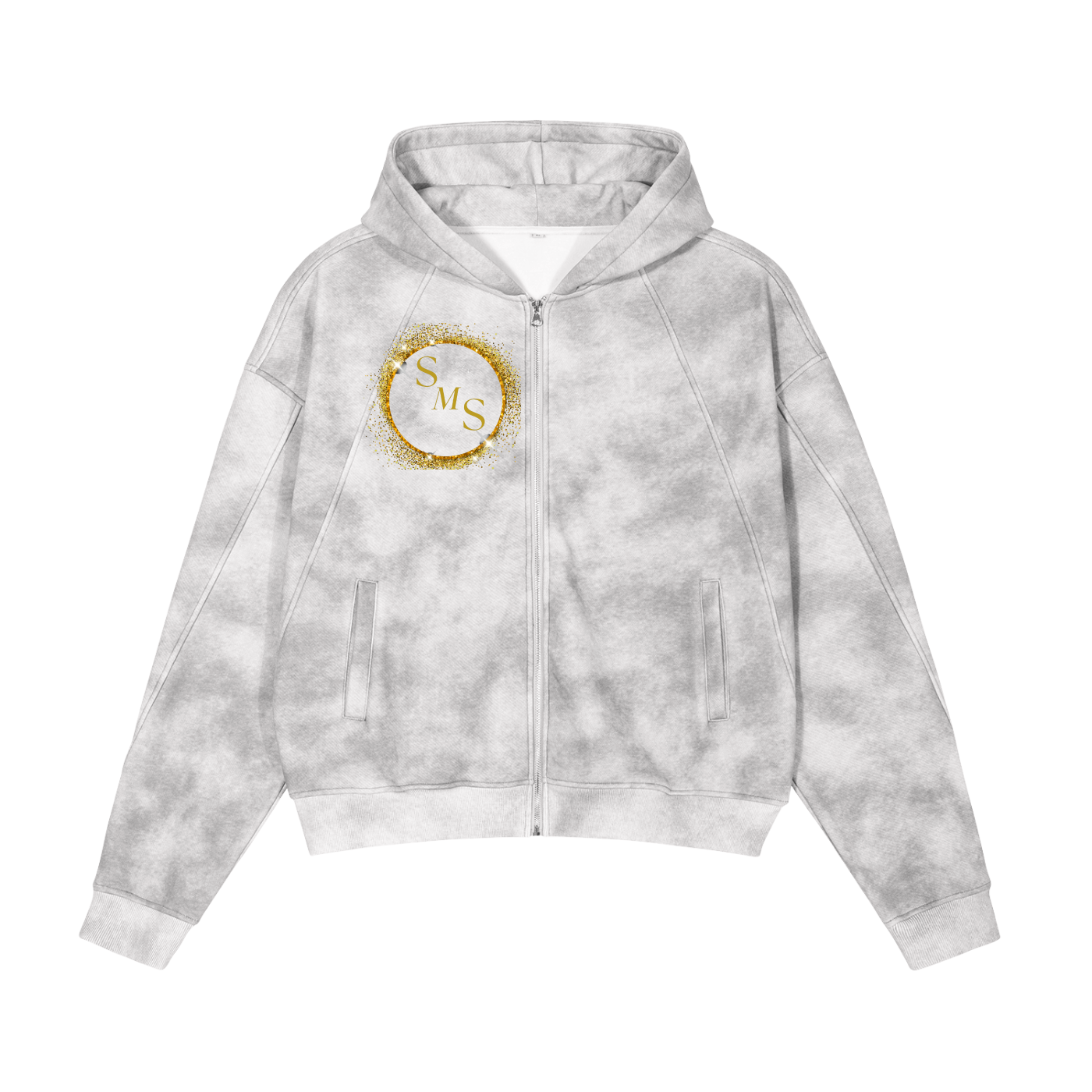 Silently Moving Successfully Dirty Washed Boxy Zip-up Fleece Hoodie