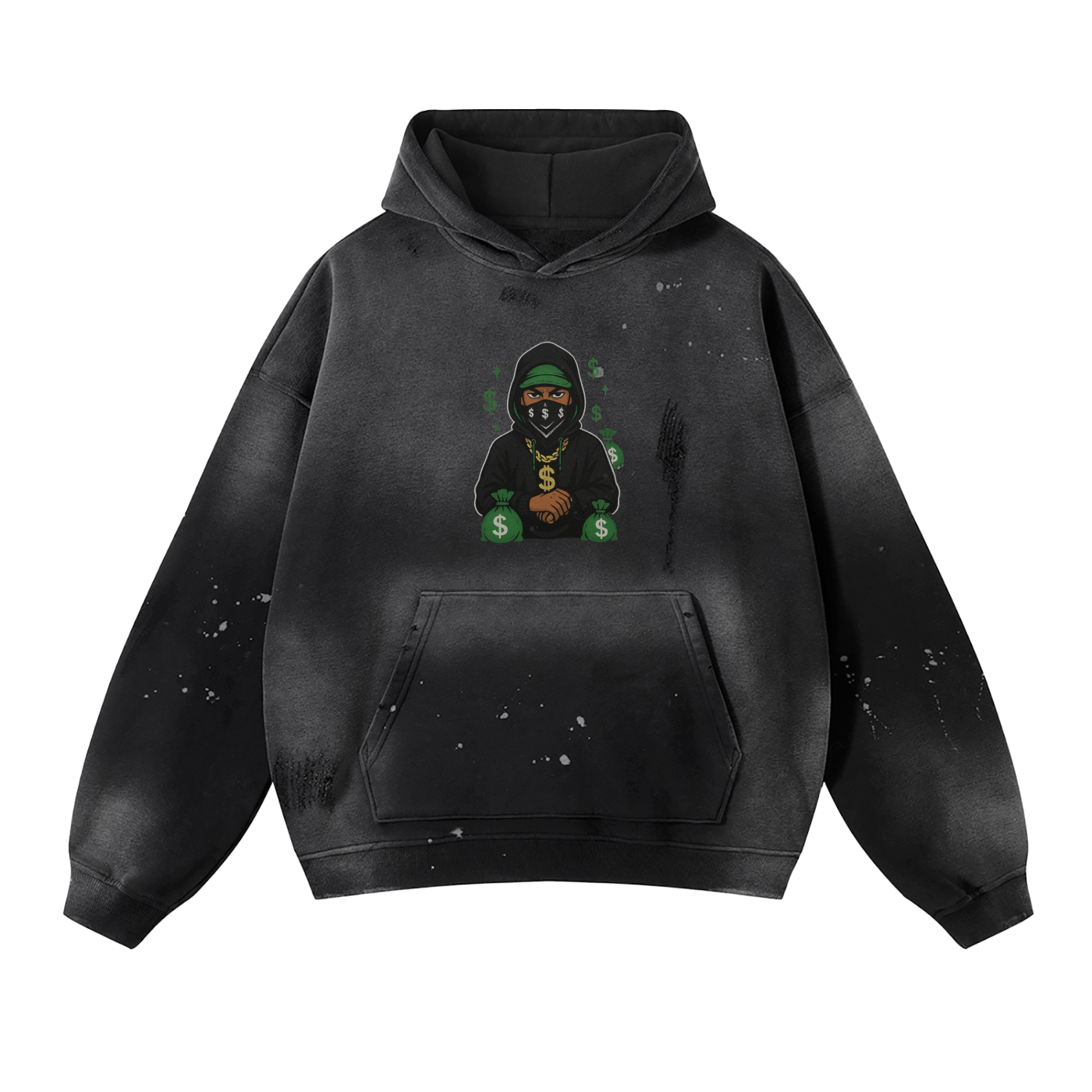 Vintage Wash Frayed Fleece Hoodie - 360 GSM