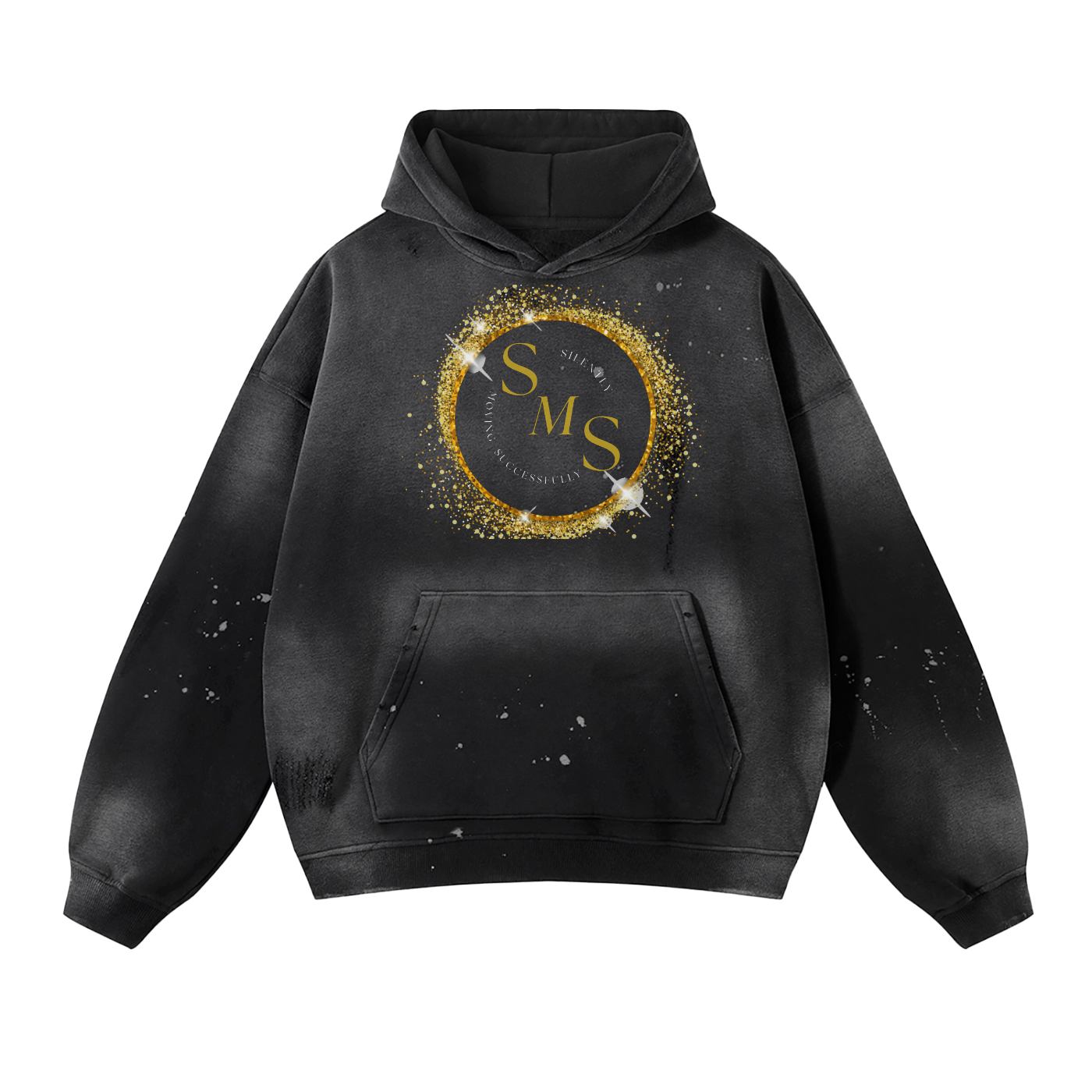 Silently Moving Successfully Vintage Wash Frayed Fleece Hoodie - 360 GSM