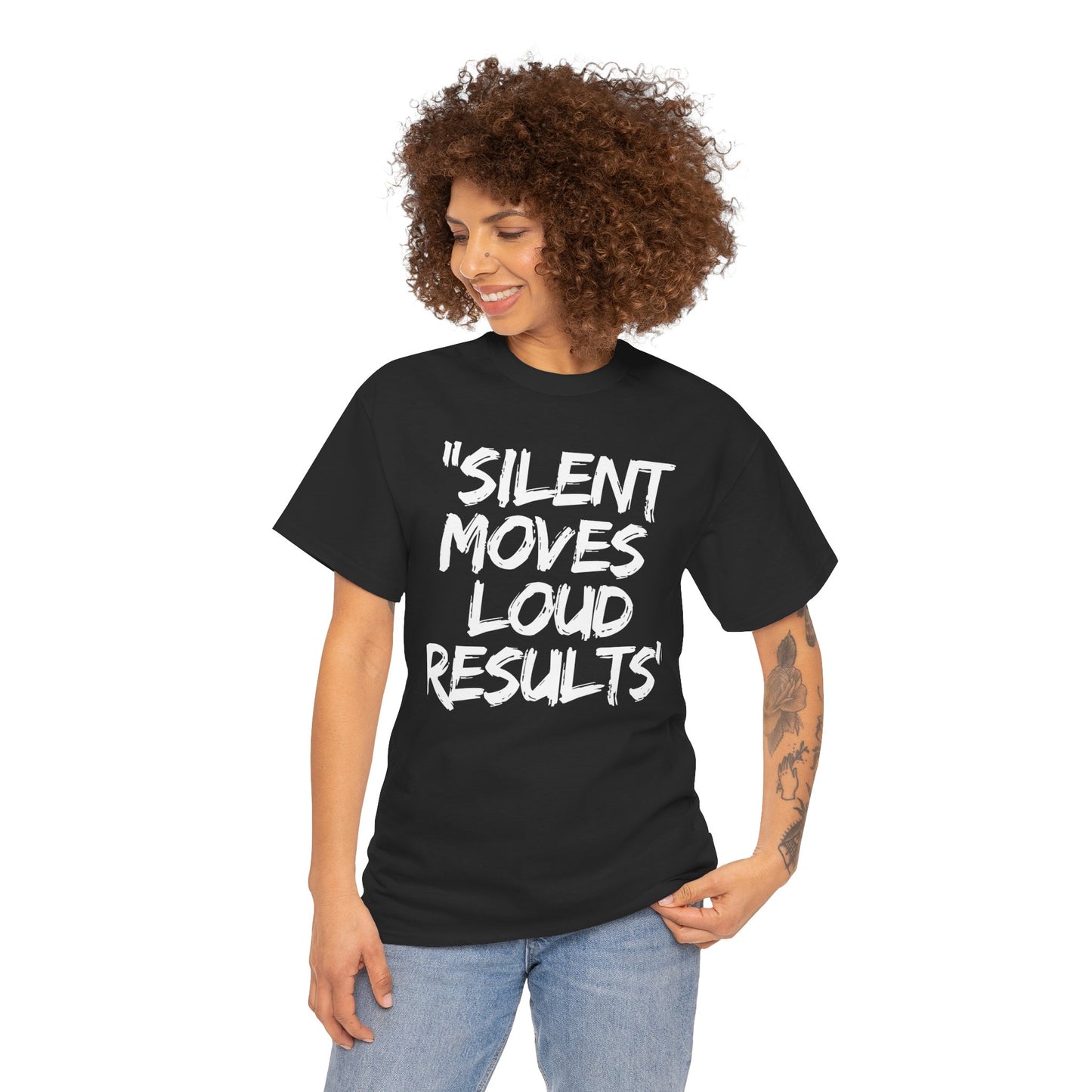 Silent Moves Loud Results Motivational Unisex Heavy Cotton Tee