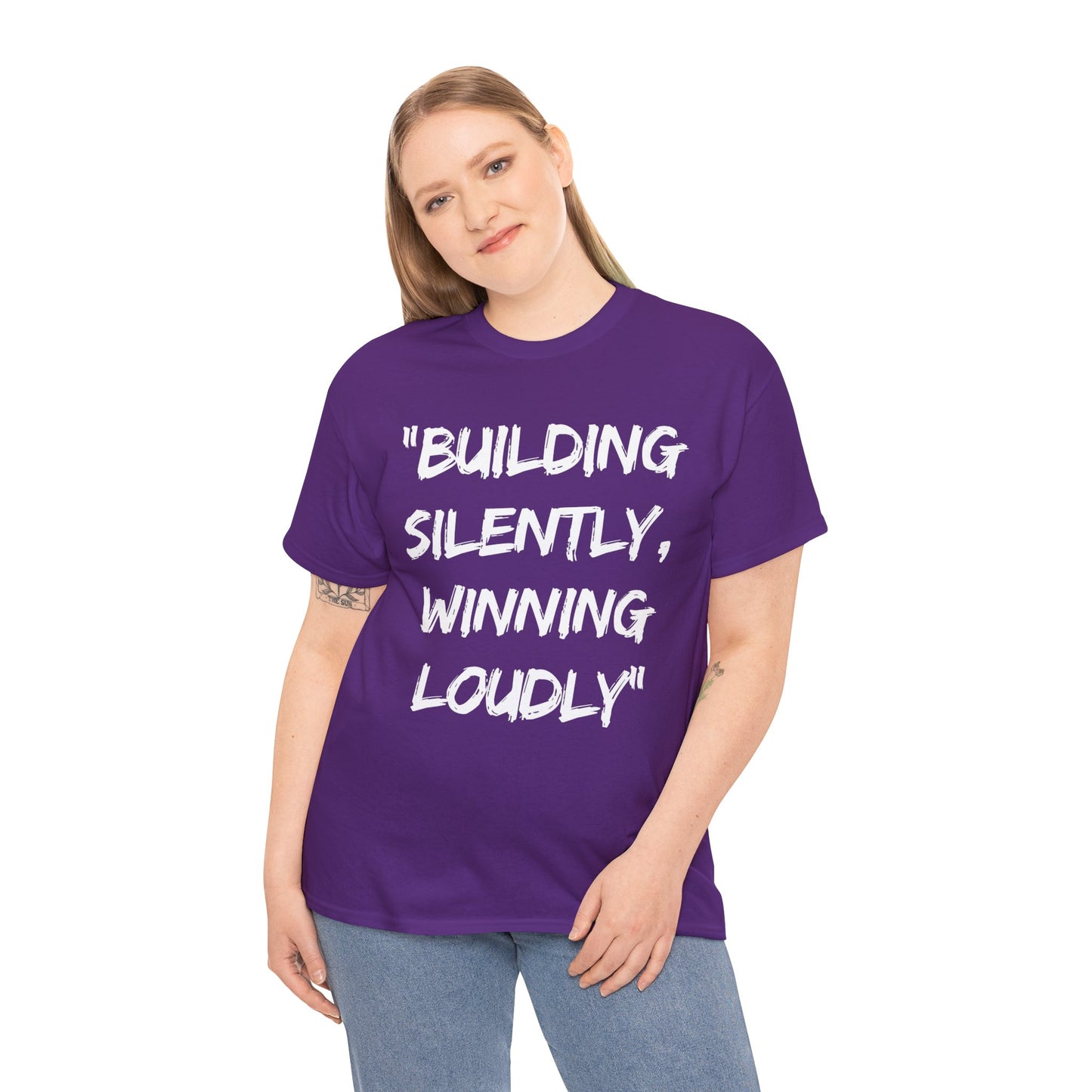 Motivational Quote Unisex Heavy Cotton Tee - 'Building Silently, Winning Loudly'