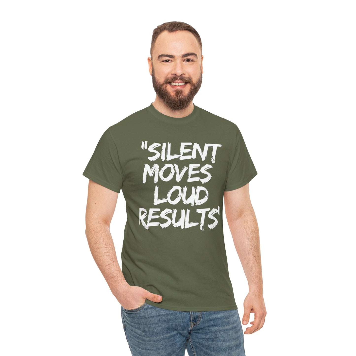 Silent Moves Loud Results Motivational Unisex Heavy Cotton Tee