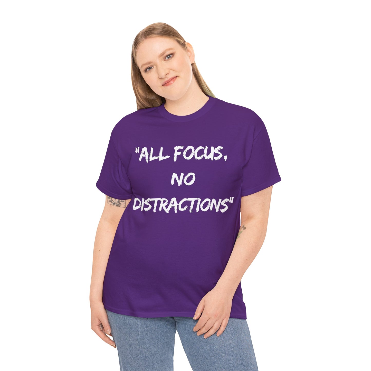 Motivational Unisex Heavy Cotton Tee - "All Focus, No Distractions"