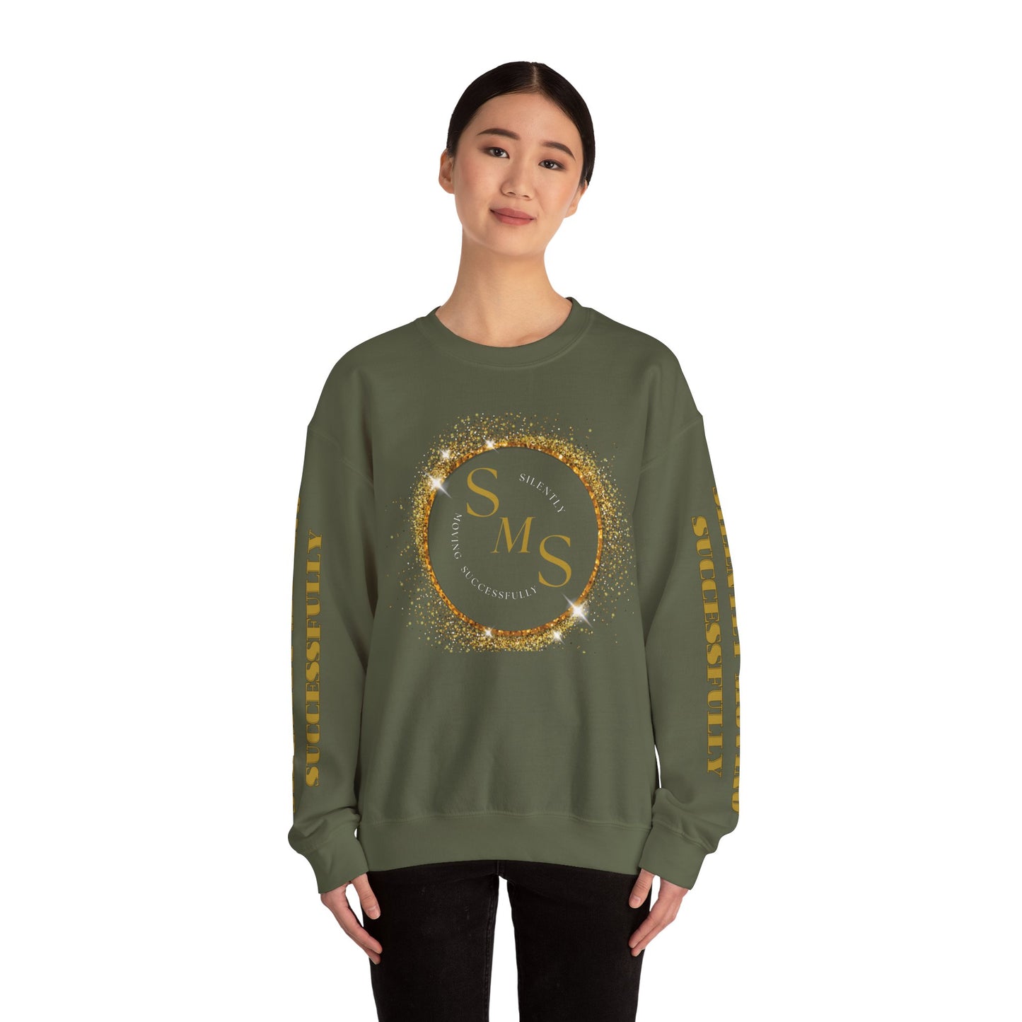 Silently Moving Successfully Logo Sleeve Crewneck Sweatshirt