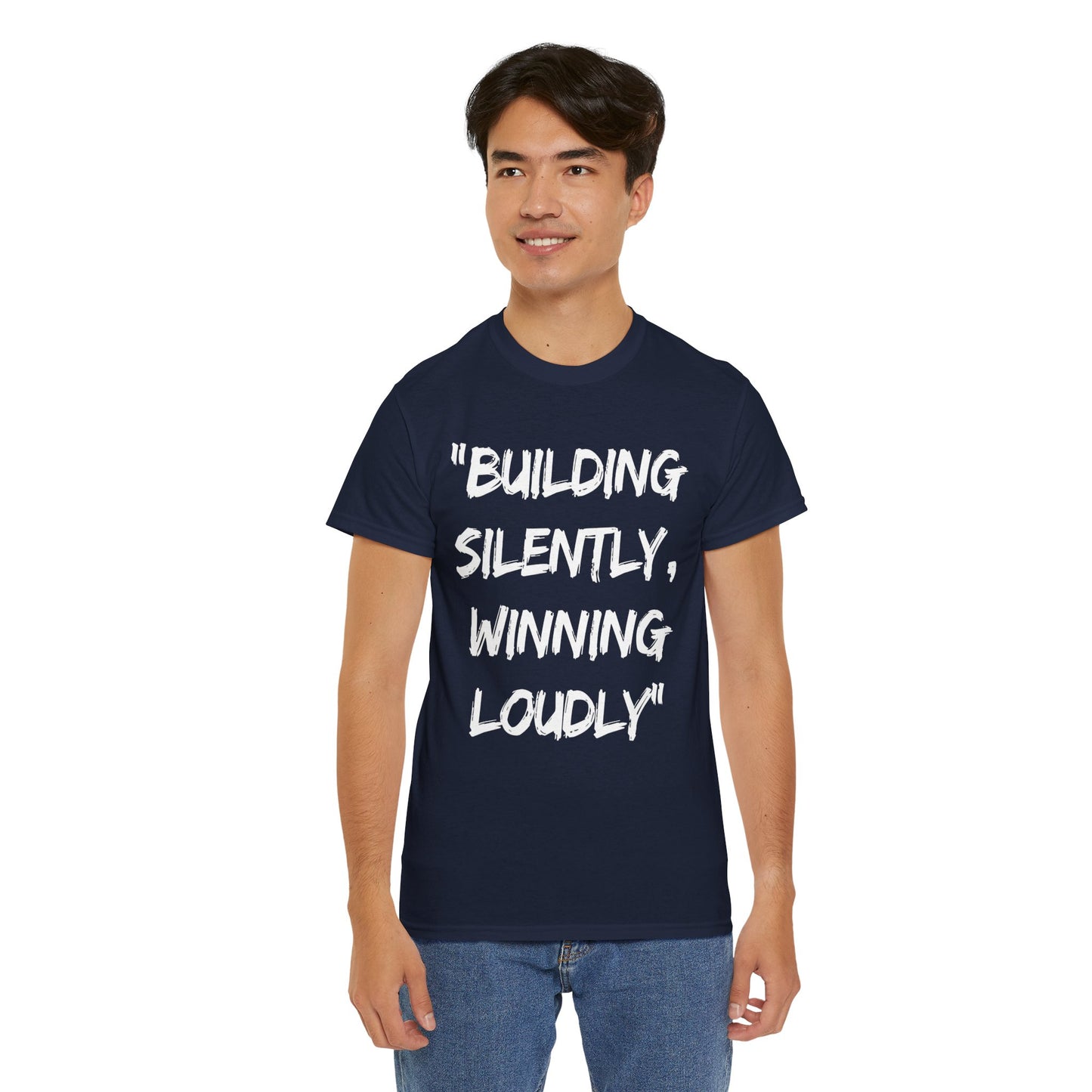 Motivational Quote Unisex Heavy Cotton Tee - 'Building Silently, Winning Loudly'